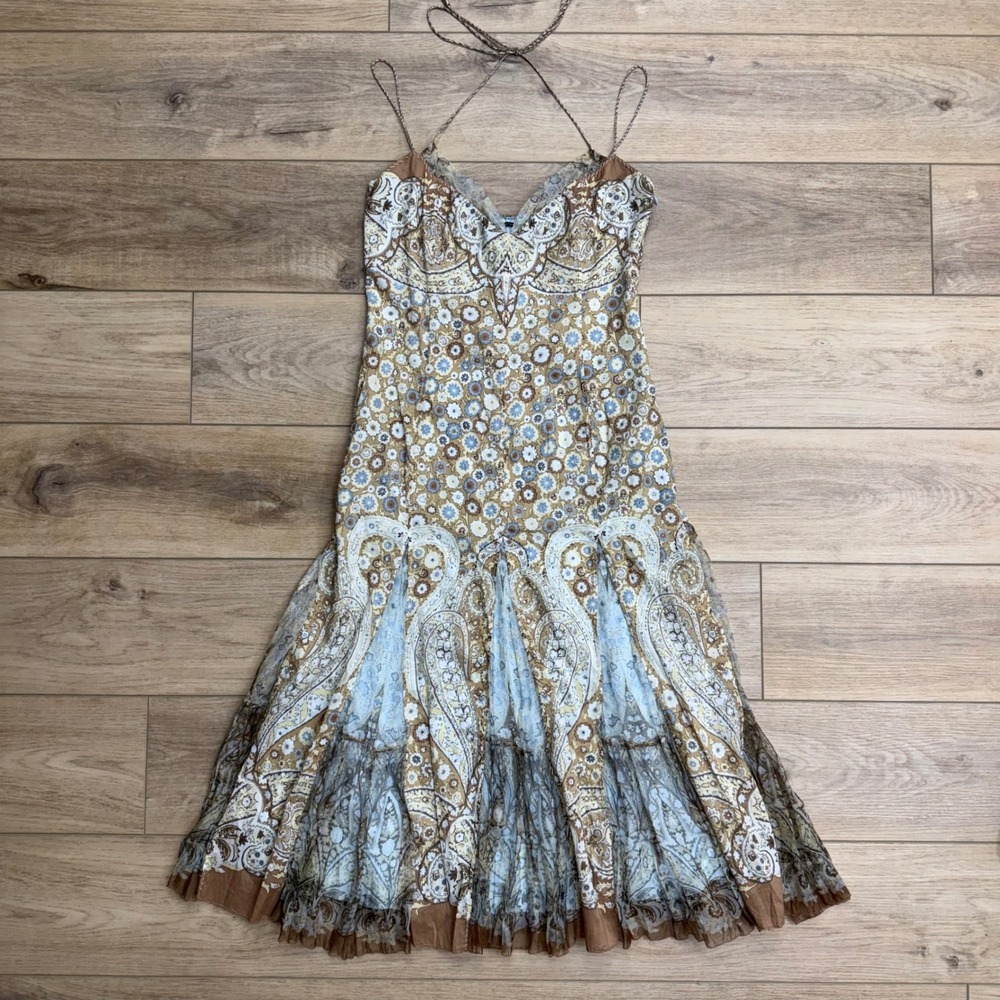 Elie Tahari Brown Floral Paisley Floral Dress Sleeveless Forest Fairy Fairycore